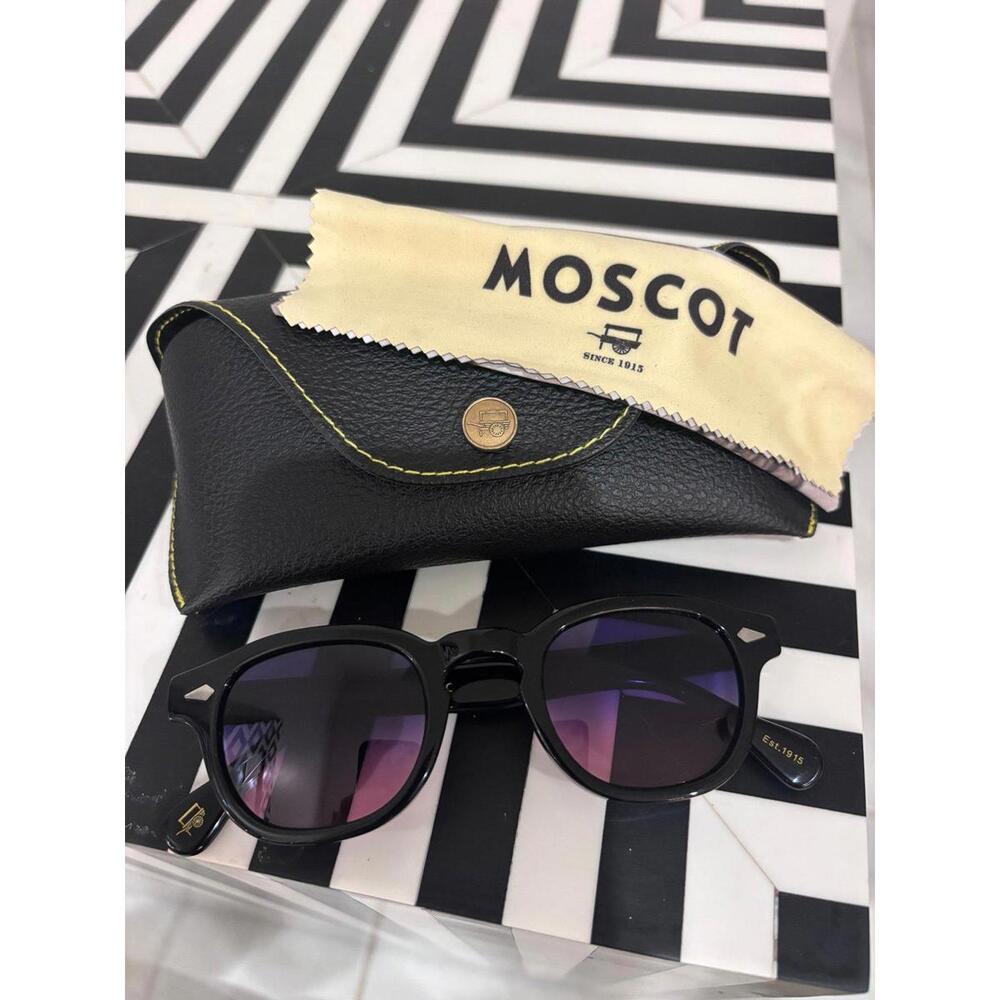 MOSCOT Black Sunglasses with Purple Gradient Lenses and Black Case
